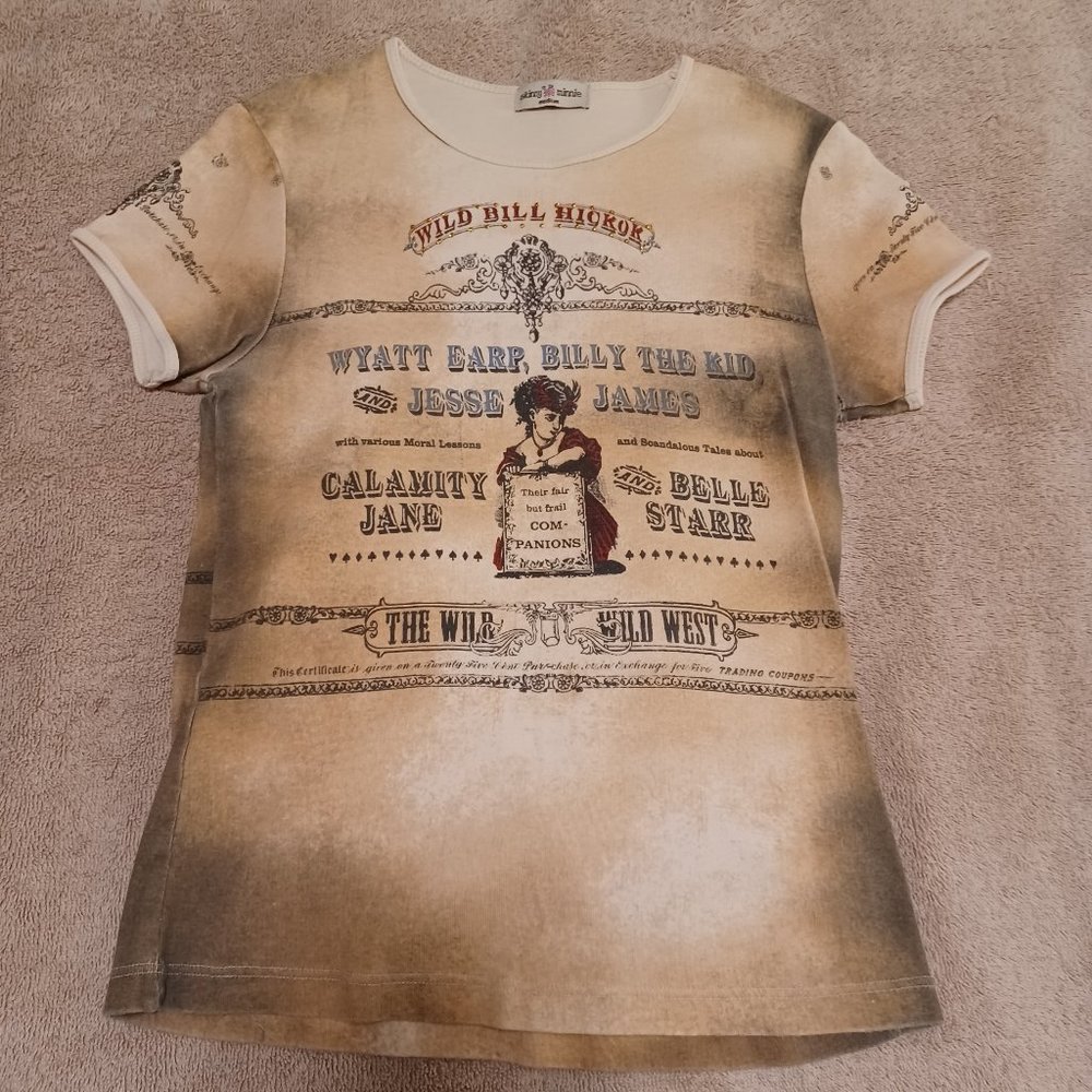 wild west, vintage Skinny Minnie shirt, women/junior M